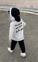 BT661-Bộ thun dài tay trắng đen hình tim đỏ bé trai