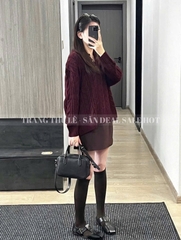 A334-Áo len thừng màu đỏ đô cổ bẻ