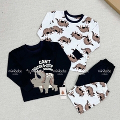CB299-Combo 2 bộ thun díp dài tay thu đông bé trai khủng long size 9-25kg