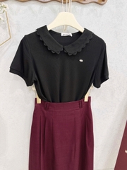 Set728- Set công sở áo tắm cổ ren phối chân váy midi dài