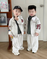 BT700- Bộ 3 chi tiết màu xám 75 khóa kéo quần suông gân chất nỉ cua