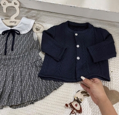 Setkid03- Set áo than mix đầm kẻ zic zắc bé gái hàng thiết kế