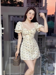 Đầm be thêu hoa cup ngực 2 lớp