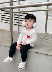 BT661-Bộ thun dài tay trắng đen hình tim đỏ bé trai