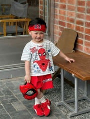 BT857-COMBO 2 bộ thun cộc tay Nhện Đỏ trắng cho bé 9-25kg