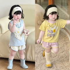 BT949- Bộ cotton màu Vàng-Chì Chuột in trước sau