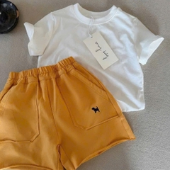 cb426- Combo 4 quần thun thêu cạp chun túi hông tông vàng trắng