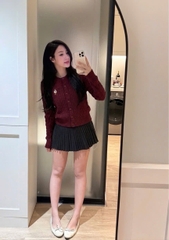 A687-Áo len cadigan thêu gấu đỏ mận Hot hit