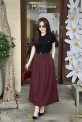 Set728- Set công sở áo tắm cổ ren phối chân váy midi dài