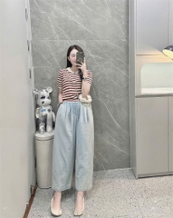 Quan064- QUẦN jean baggy cạp chun màu xanh nhạt