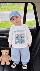 SET1024-Set quần áo đôi mẹ con vải cotton trắng xanh