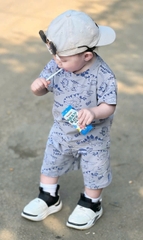 CB306-Combo 2 bộ cotton KHỦNG LONG MÀU in full cộc tay