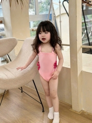 BT302- Bộ bơi babies hai dây màu hồng bé gái liền mảnh