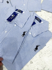 🍀A256- Áo sơ mi kẻ xanh thêu ngựa cổ đức chất thô lụa