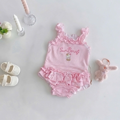 bT988- Combo 2 bộ bơi liền mảnh balo màu hồng bèo thân