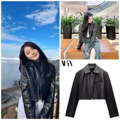 A135-Áo khoá da nữ đen dáng lửng