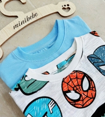 CB332- Combo 2 bộ xược xanh trắng NHỆN in full mặc dáng cộc