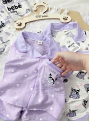 CB246- Combo 2 bộ pijama KUROMI trắng tím cộc tay bé gái