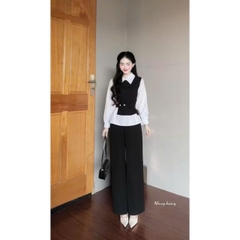 Set341- Set đồ nữ áo gile đai phối quần suông thanh lịch