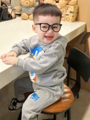 BN182 (9-26kg) Bộ nỉ thu đông dài tay bé trai Sonic màu xám có mũ VNXK