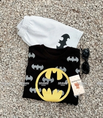 BT542 - Bộ áo cotton đen Badman mix quần nỉ mì màu ghi