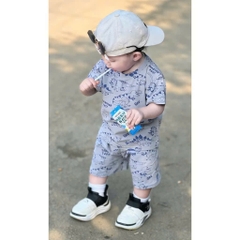 CB306-Combo 2 bộ cotton KHỦNG LONG MÀU in full cộc tay