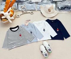 BT1012-Combo 4 áo thun cotton dài tay thêu gấu cho bé