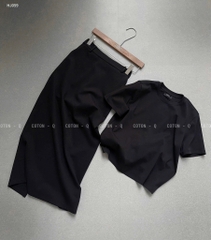 SET742-Bộ áo thun đen phối chân váy midi dài vải mì Hàn