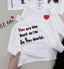 BT661-Bộ thun dài tay trắng đen hình tim đỏ bé trai