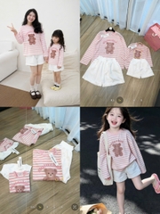 SET1021-Set quần áo đôi mẹ con vải cotton áo dài quần cộc