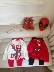 Cb372-Combo 2 bộ thun dài tay nhện đỏ trắng bé trai