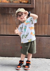 BT321- Bộ khủng long loanh trắng- mix quần cua xanh rêu vây