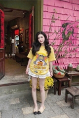 A538-Áo thun vàng Tom và Jerry mặc đôi mẹ con vải cotton mát