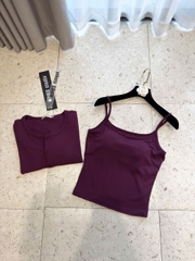 A369-Set áo thun díp 2 dây phối cadigan màu tím