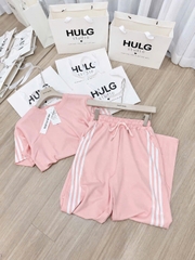 Set1041- Set áo nỉ hồng cộc phối quần suông hồng