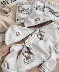 Bt778- Áo nỉ kitty thêu mũ 2 lớp màu be