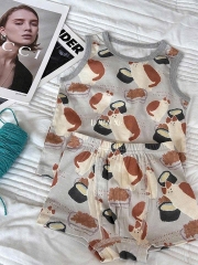 CB353- Combo 2 bộ viền Nâu B e hoạ tiết in chất cotton trẻ em