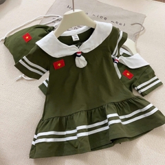 BT470- bộ/đầm trẻ em màu bộ đội chất cotton tặng kèm balo xinh