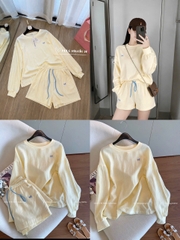set1035- Set áo thun vàng dài phối quần cộc 2 lớp