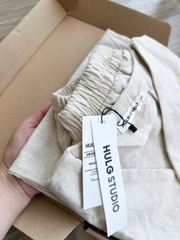 SET1009- Set áo đũi linen sát nách phối quần suông be