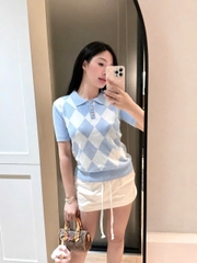 A704- Áo len cộc kẻ trám xanh full tem loại đẹp