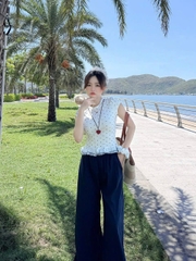 Set628- Set áo thun bi trắng kèm quần đũi than tặng kèm chun tóc