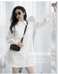 Áo sơ mi trắng dáng suông cúc ngọc vạt bầu