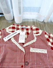 Set887- Set bộ mặc nhà kẻ đỏ cộc tay