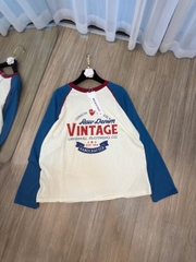A654-Áo thun giấy dáng dài xanh trắng VINTAGE