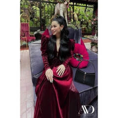 Dam127- Đầm maxi nhung đỏ buôc dây sang chảnh