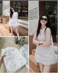 SET1008- Set áo đũi trắng sát nách 2 lớp phối quần short