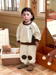 BT658- Bộ nỉ haida dài tay thu đông bé trai phối màu nâu trắng