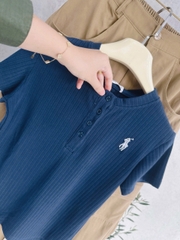 Set770-Set áo len dệt kim xanh coban phối quần jean suông nâu