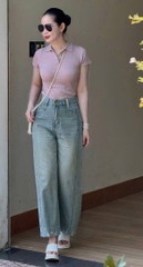 QUAN052-Quần jean suông ống rộng tỉa gấu màu nhạt